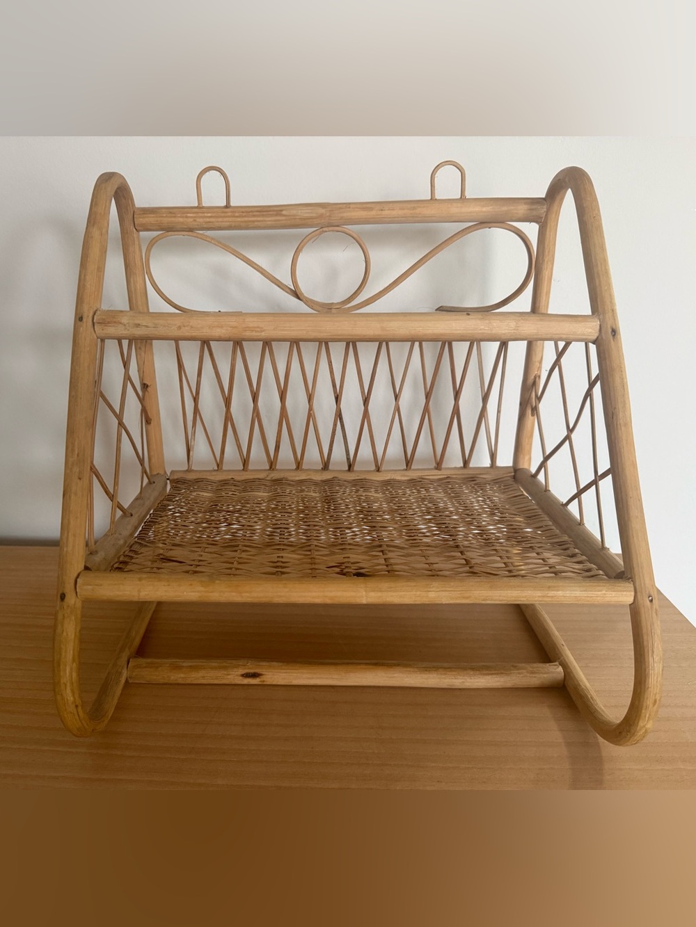 Vintage Woven Rattan bamboo Shelf- Natural Tan